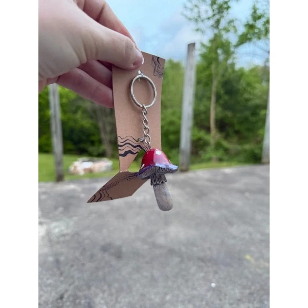 Handmade Red and Purple Mushroom‎ Keychain Toadstool Cottagecore Accessory